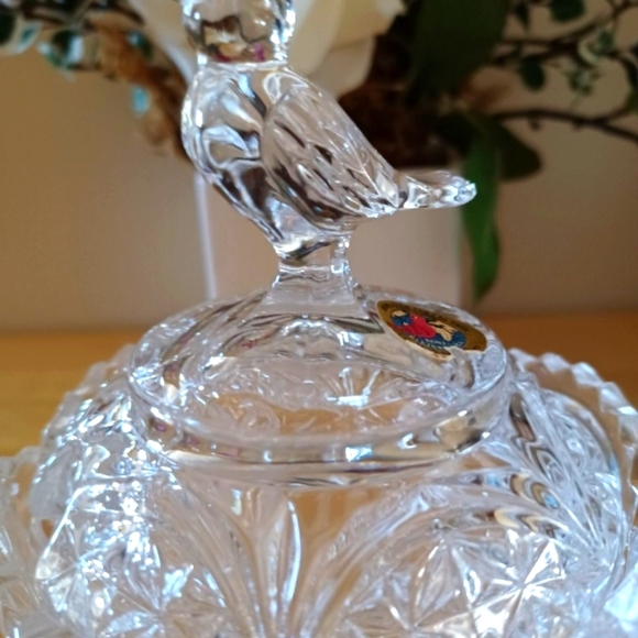 Vintage Echt Bleikristall Crystal Cut Bird Lid Sugar/ Candy Bowl - Picture 9 of 10